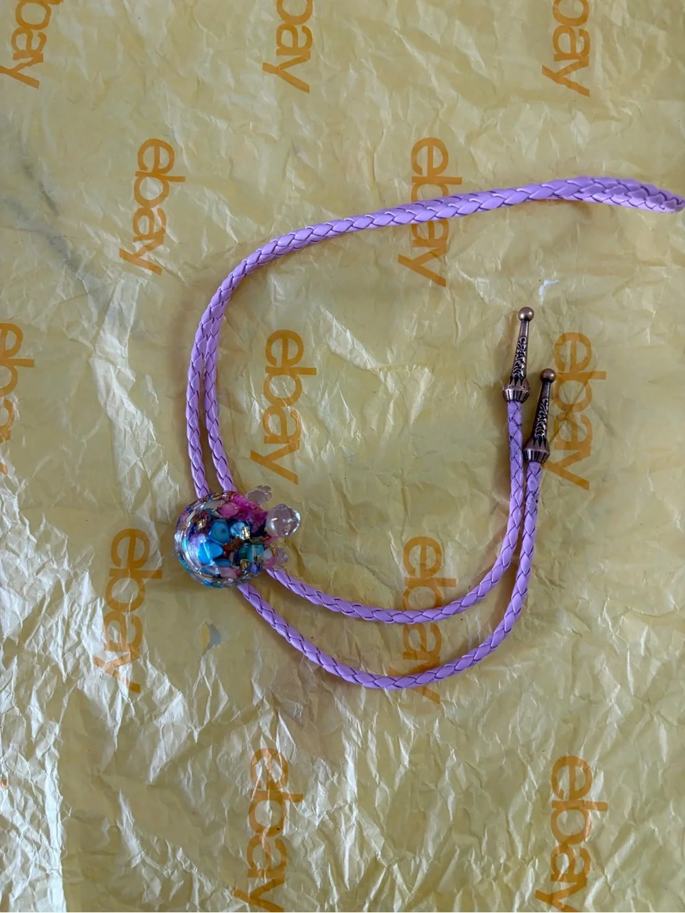 Glass Turtle Necklace Pendant on Lavender Braided Cord Bolo Tie